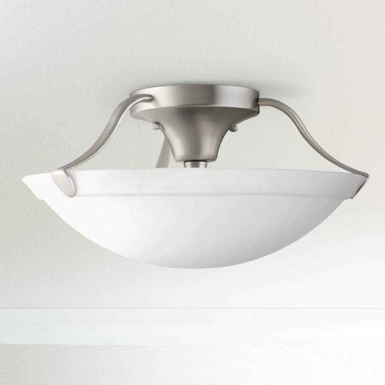 Image 1 Kichler 15" Wide Nickel and White Etched Glass Ceiling Light