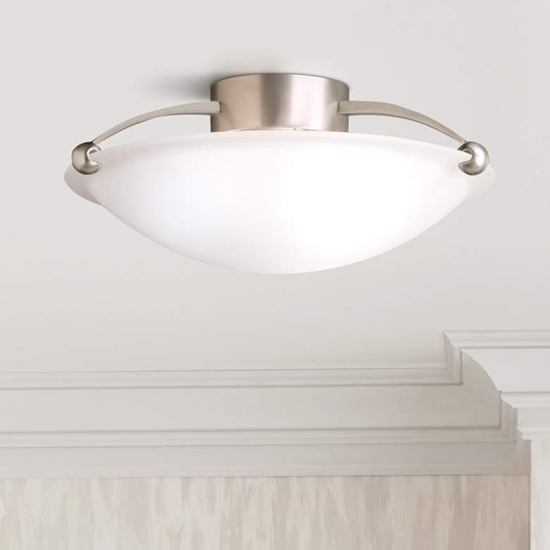 Kichler 17&quot; Wide Brushed Steel and Glass Ceiling Light