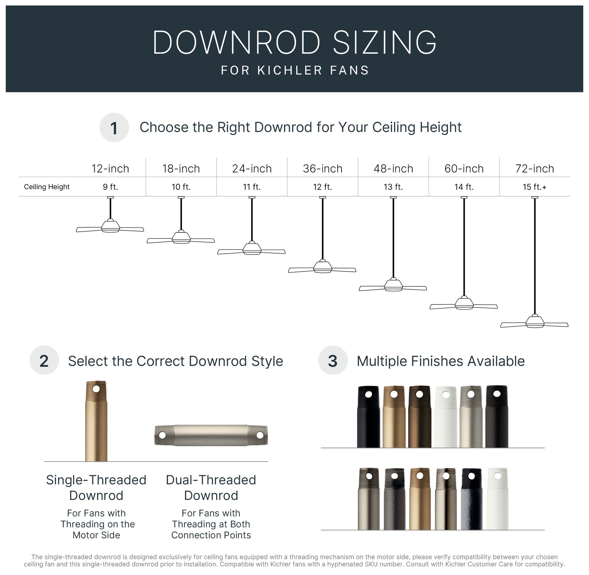 Image 3 Kichler 18" Single Threaded Ceiling Fan Downrod in Heritage Brushed Bronze more views