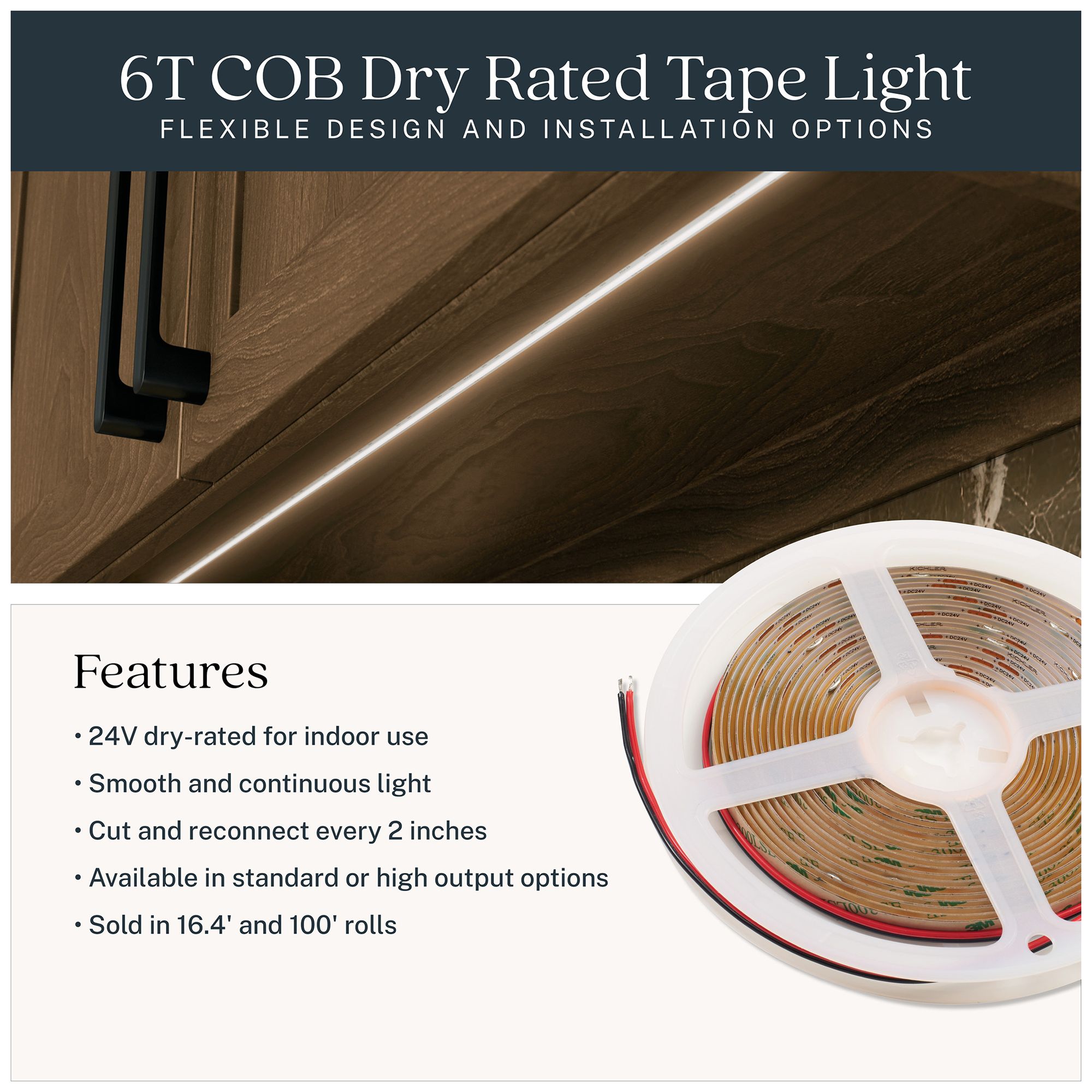 Image 2 Kichler 6T Series COB Dry Tape Light Standard 3000K 100FT more views