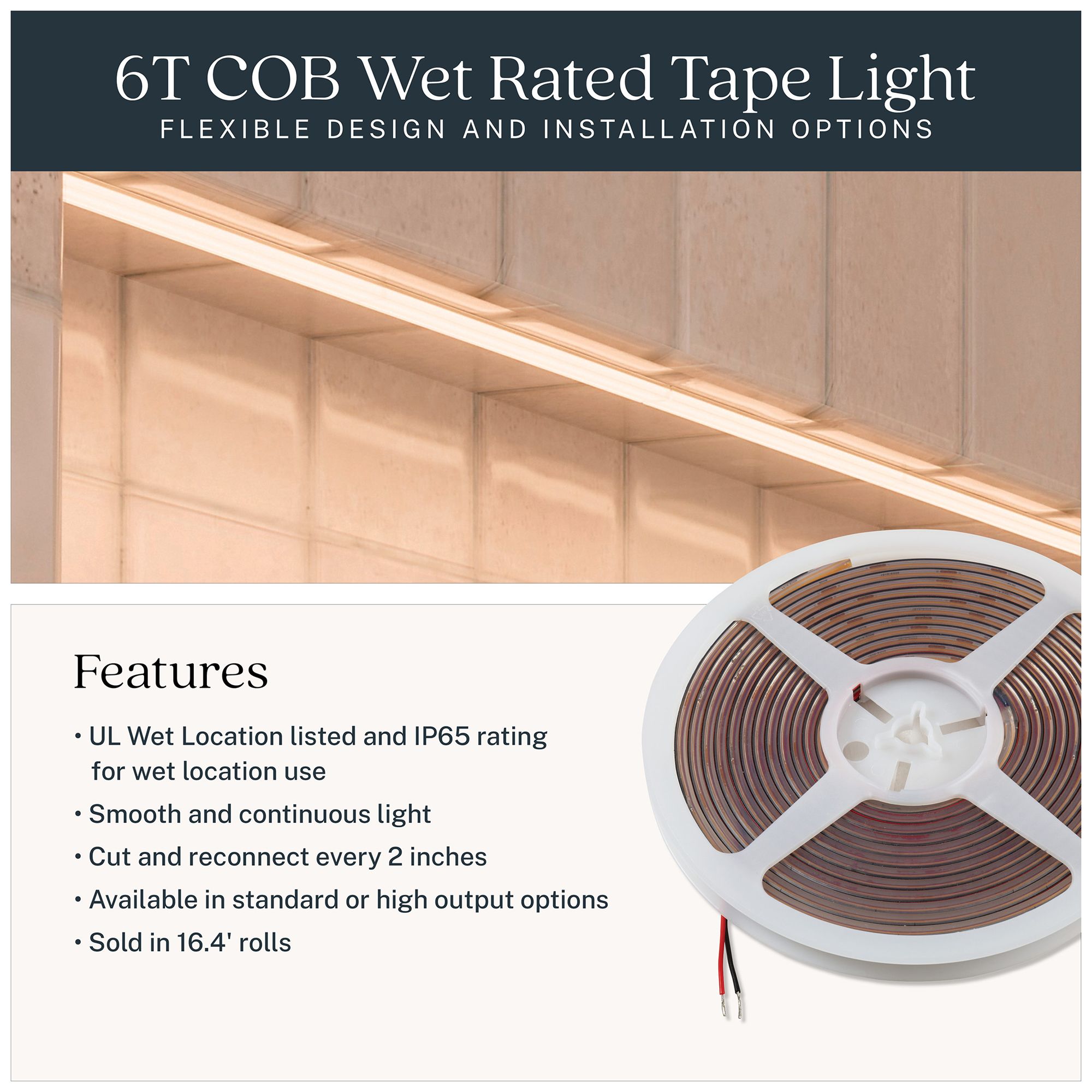 Image 3 Kichler 6T Series COB Wet Tape Light Standard 3000K 16FT more views