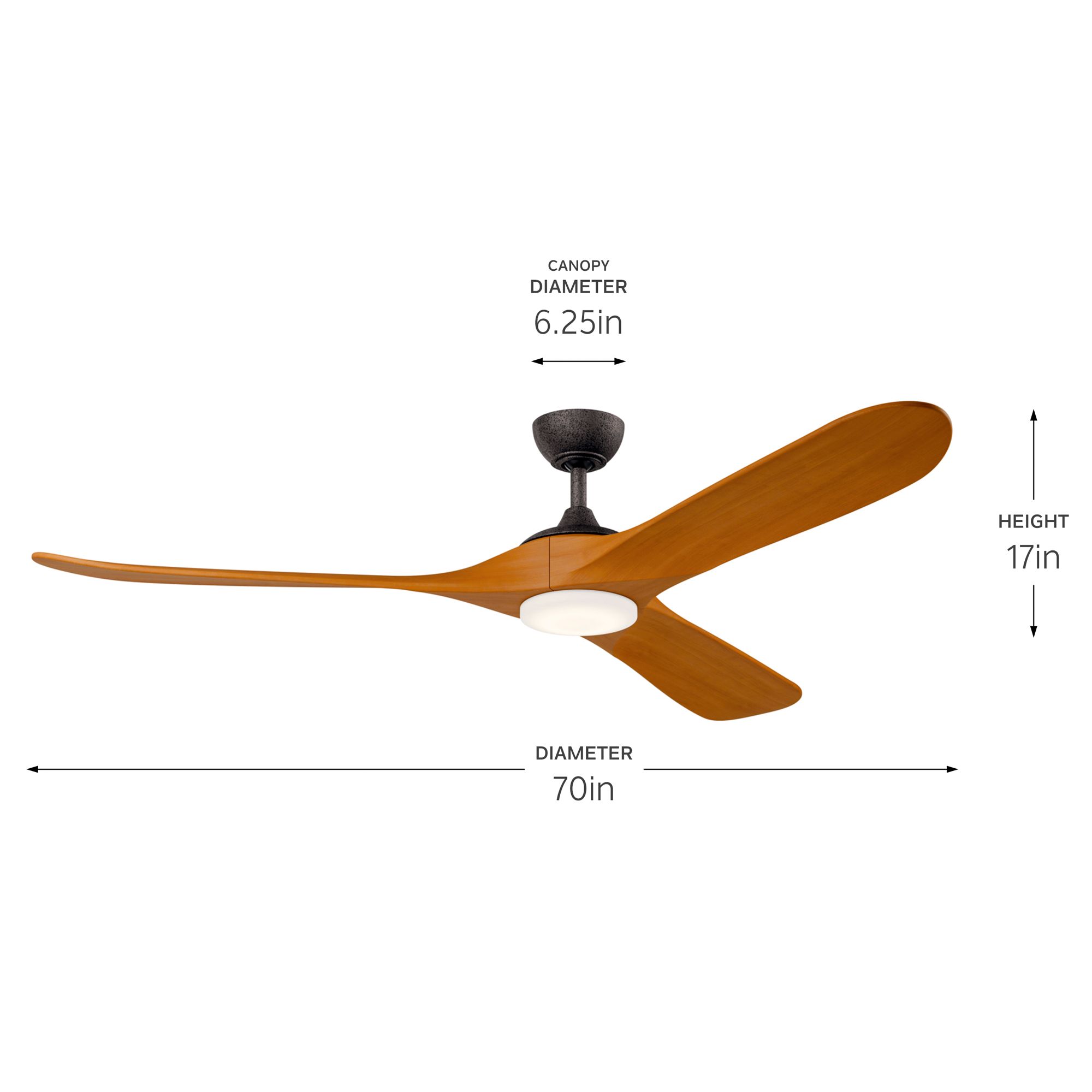 Kichler 70 Inch Mylo Ceiling Fan Anvil Iron with Honey Maple Wood Blades