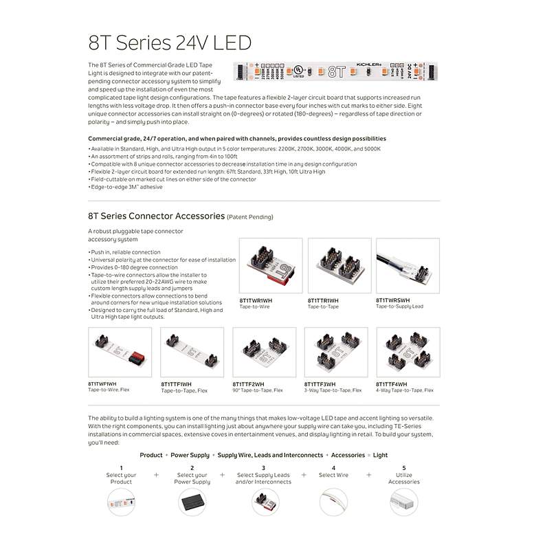 Image 2 Kichler 8T 10' 3000K 24V Standard Output LED Tape Light more views