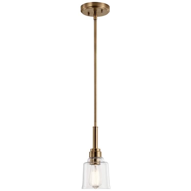 Image 1 Kichler Aivian 5.3 inch Wide Clear Glass and Weathered Brass Mini Pendant