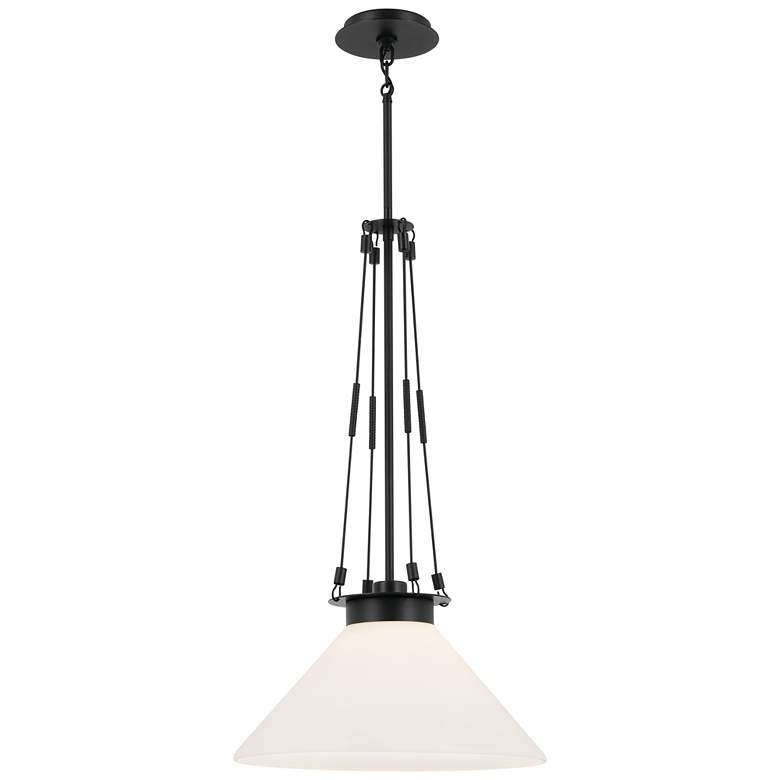 Image 1 Kichler Albers 18.25 Inch 1 Light Pendant with Opal Glass in Black