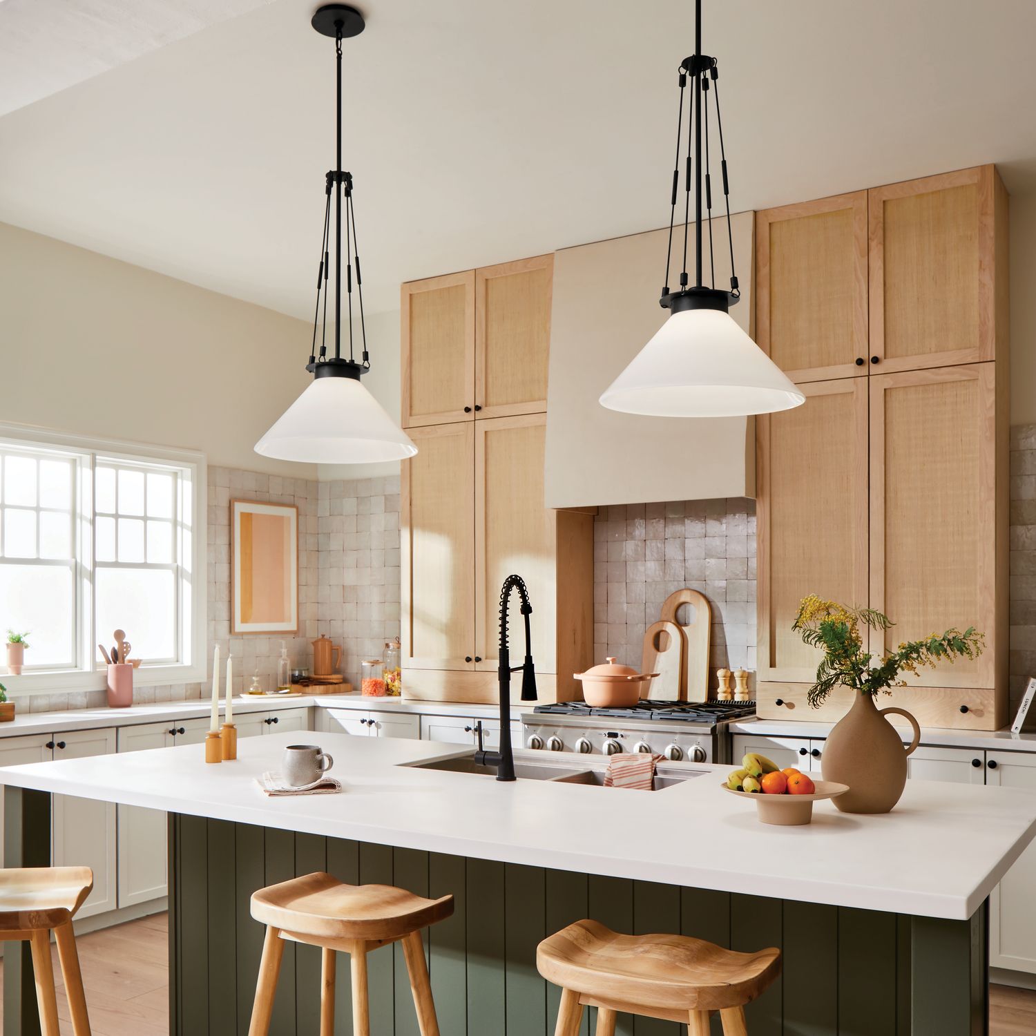 Image 5 Kichler Albers 18.25 Inch 1 Light Pendant with Opal Glass in Black more views