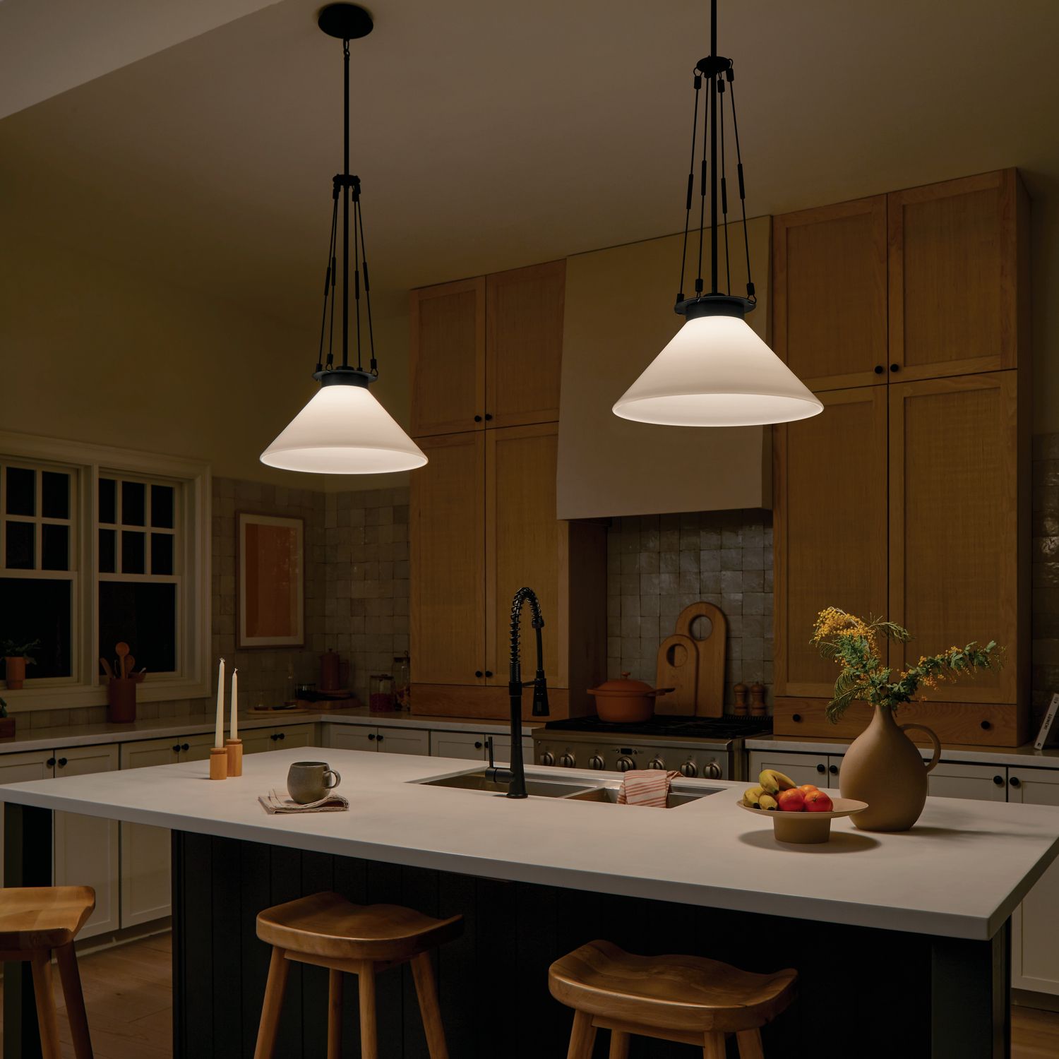 Image 6 Kichler Albers 18.25 Inch 1 Light Pendant with Opal Glass in Black more views