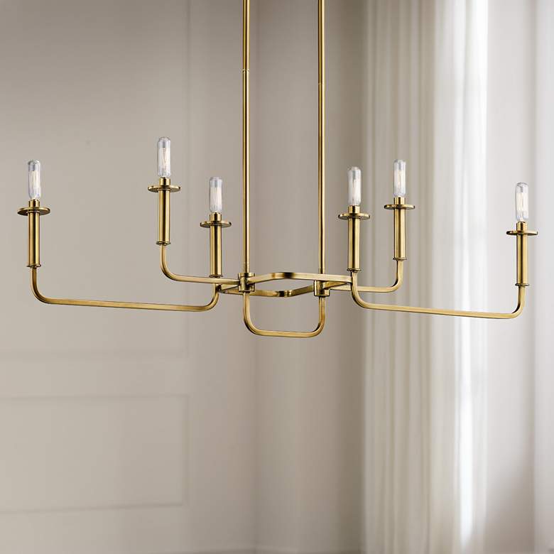 Image 1 Kichler Alden 38 1/2 inch Wide Brass 6-Light Linear Candelabra Chandelier