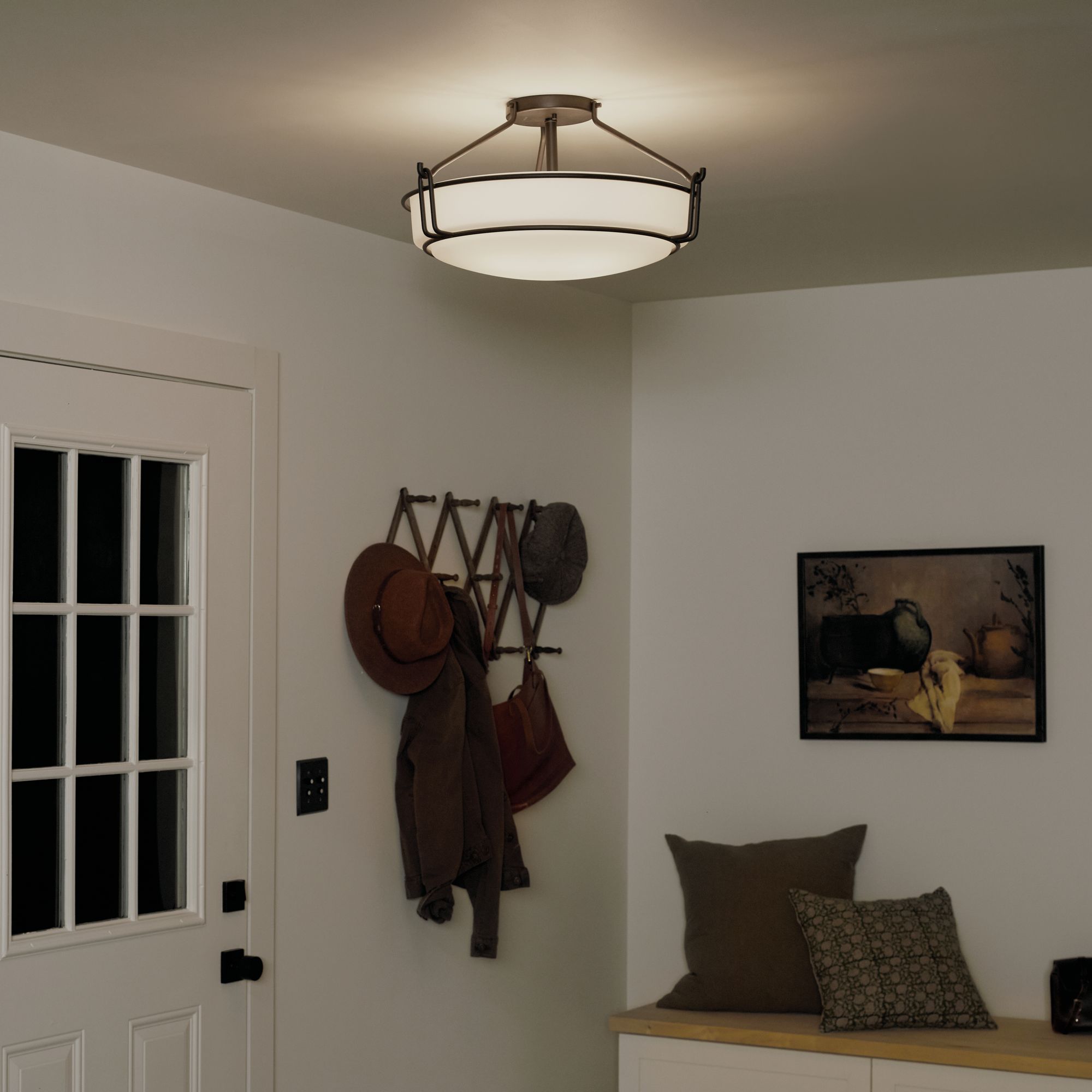 Image 6 Kichler Alkire 22" Wide White Shade Olde Bronze Ceiling Light more views