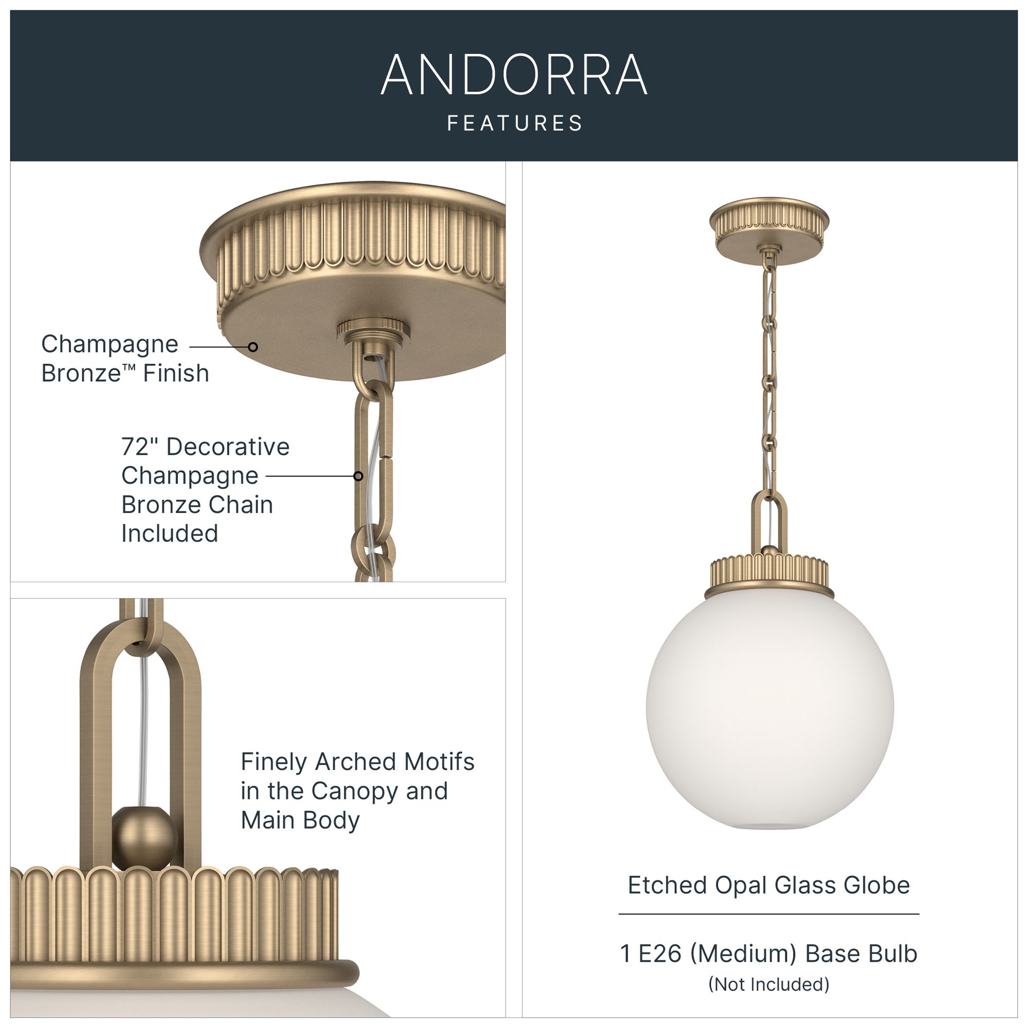 Image 3 Kichler Andorra 11" 1 Light Pendant in Champagne Bronze more views