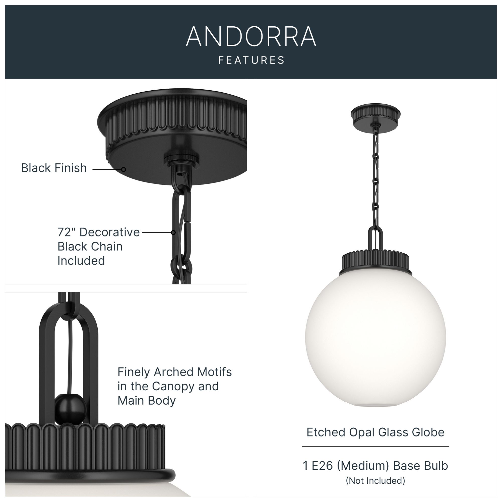 Image 3 Kichler Andorra 15" 1 Light Pendant in Black more views