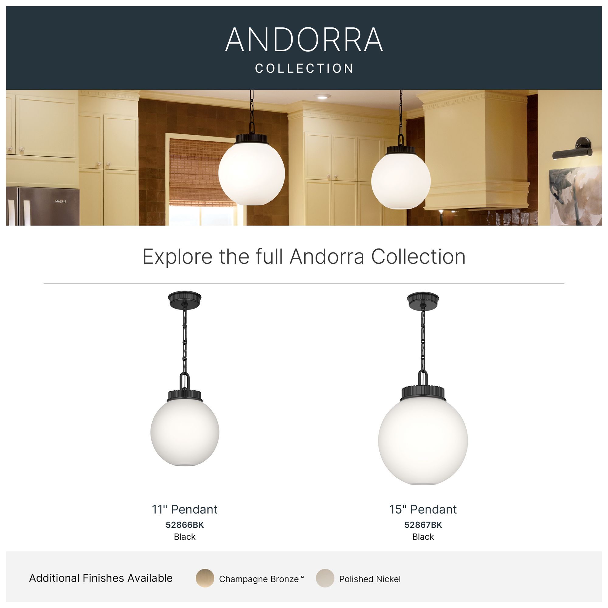 Kichler Andorra 15" 1 Light Pendant in Black