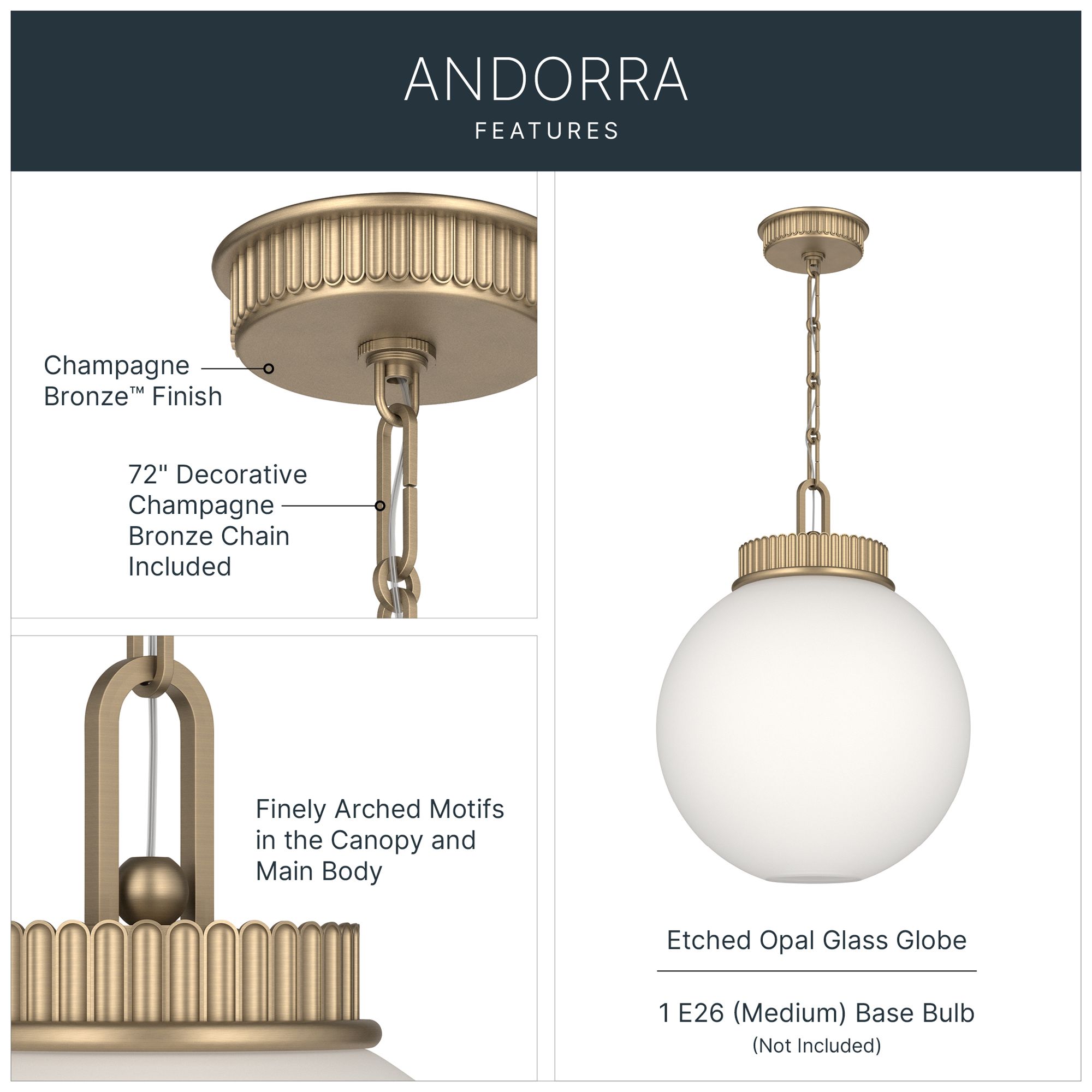 Image 3 Kichler Andorra 15" 1 Light Pendant in Champagne Bronze more views