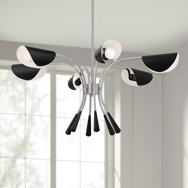 Image 1 Kichler Arcus 39.25 Inch 6 Light Chandelier in Satin Nickel with Black