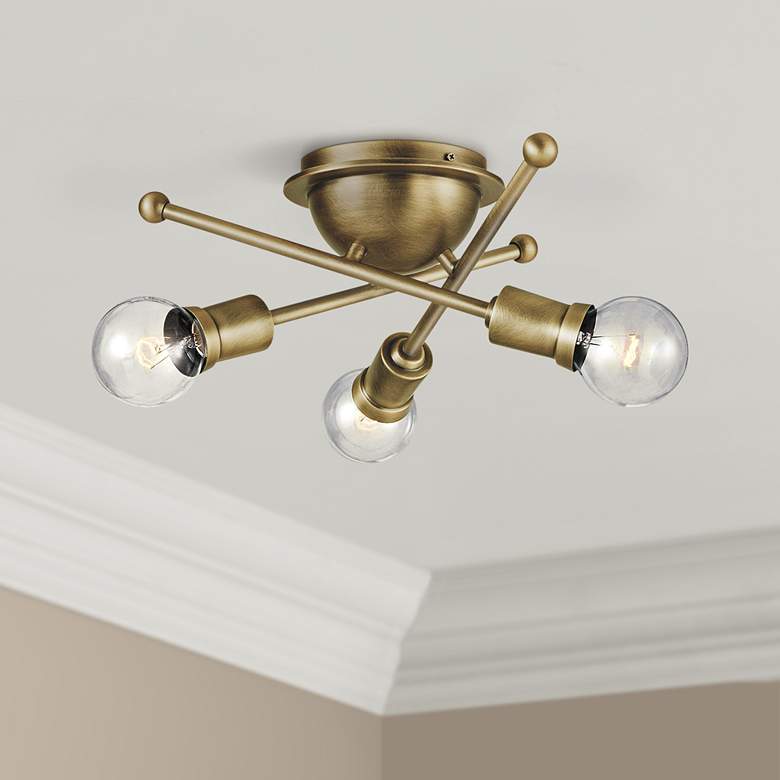 Image 1 Kichler Armstrong 15 inch Wide Natural Brass 3-Light Ceiling Light