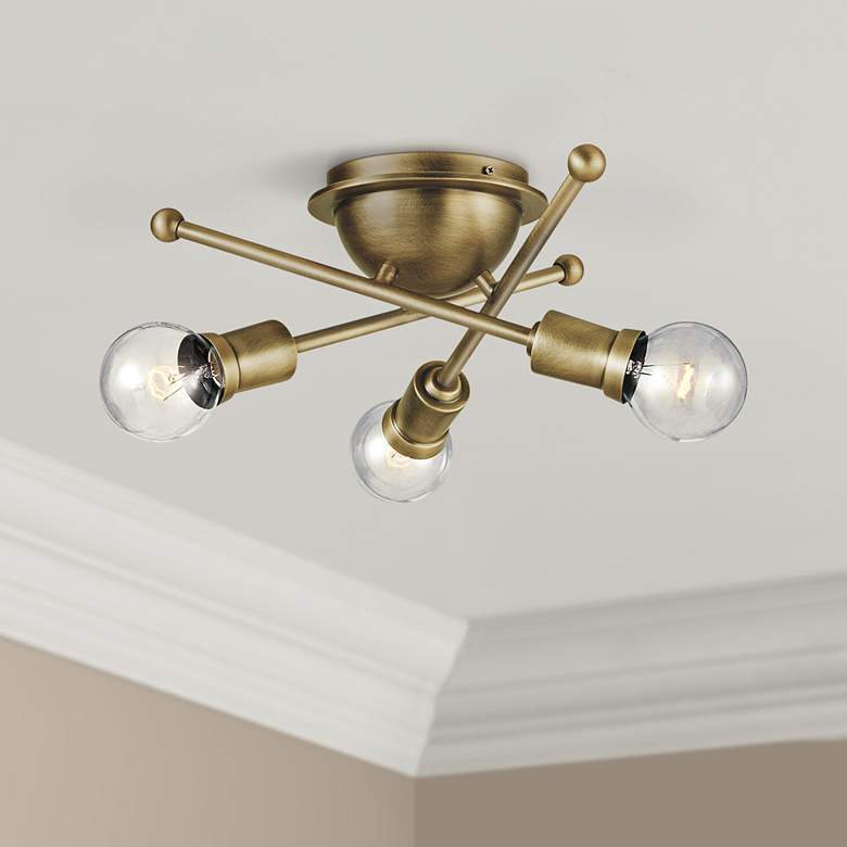 Image 1 Kichler Armstrong 15" Wide Natural Brass 3-Light Ceiling Light