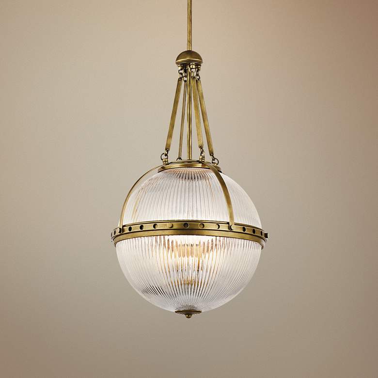 Image 1 Kichler Aster 15 1/4 inchW Natural Brass Orb 3-Light Pendant