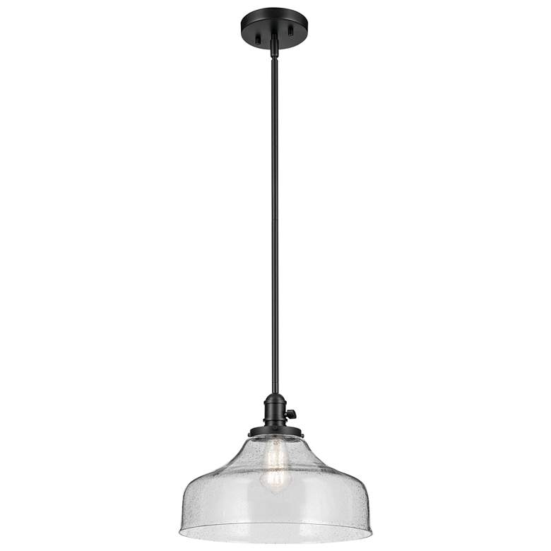 Image 1 Kichler Avery 14 1/2"W Black Pendant Light w/ Seeded Glass