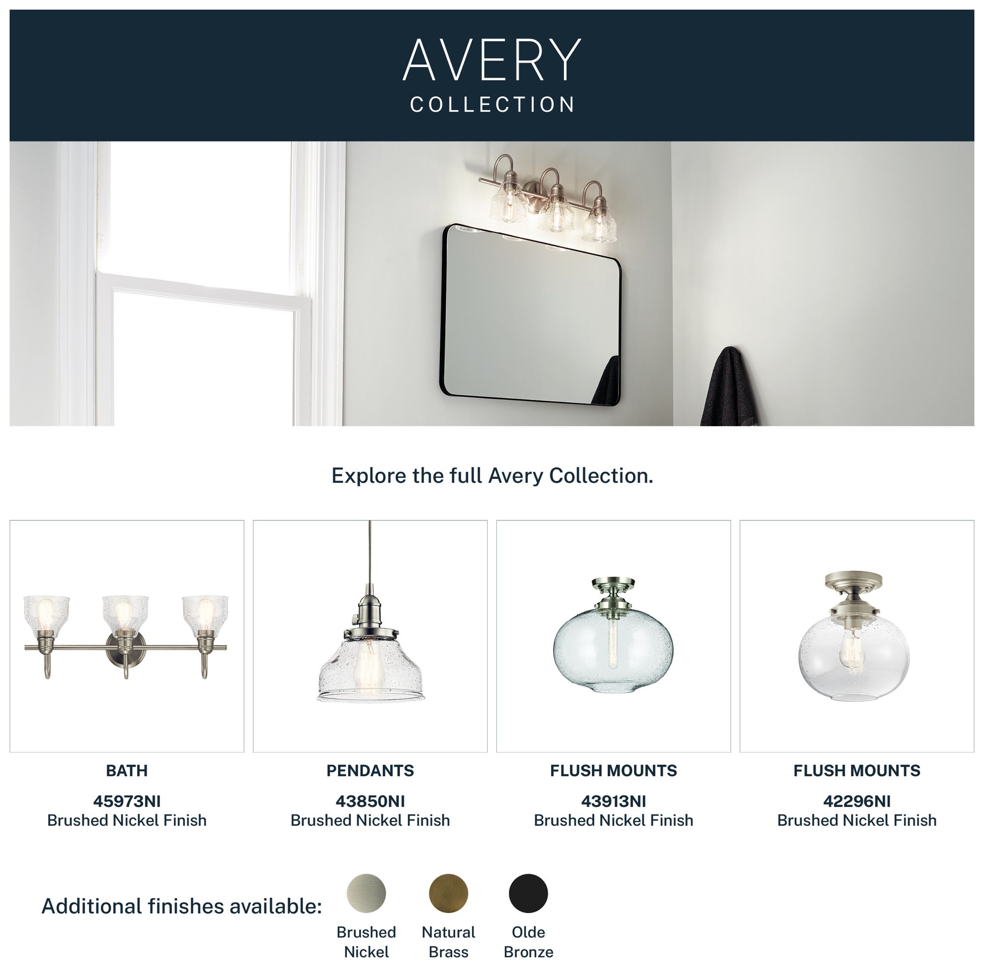 Kichler Avery 24" Wide Brushed Nickel 3-Light Bath Light