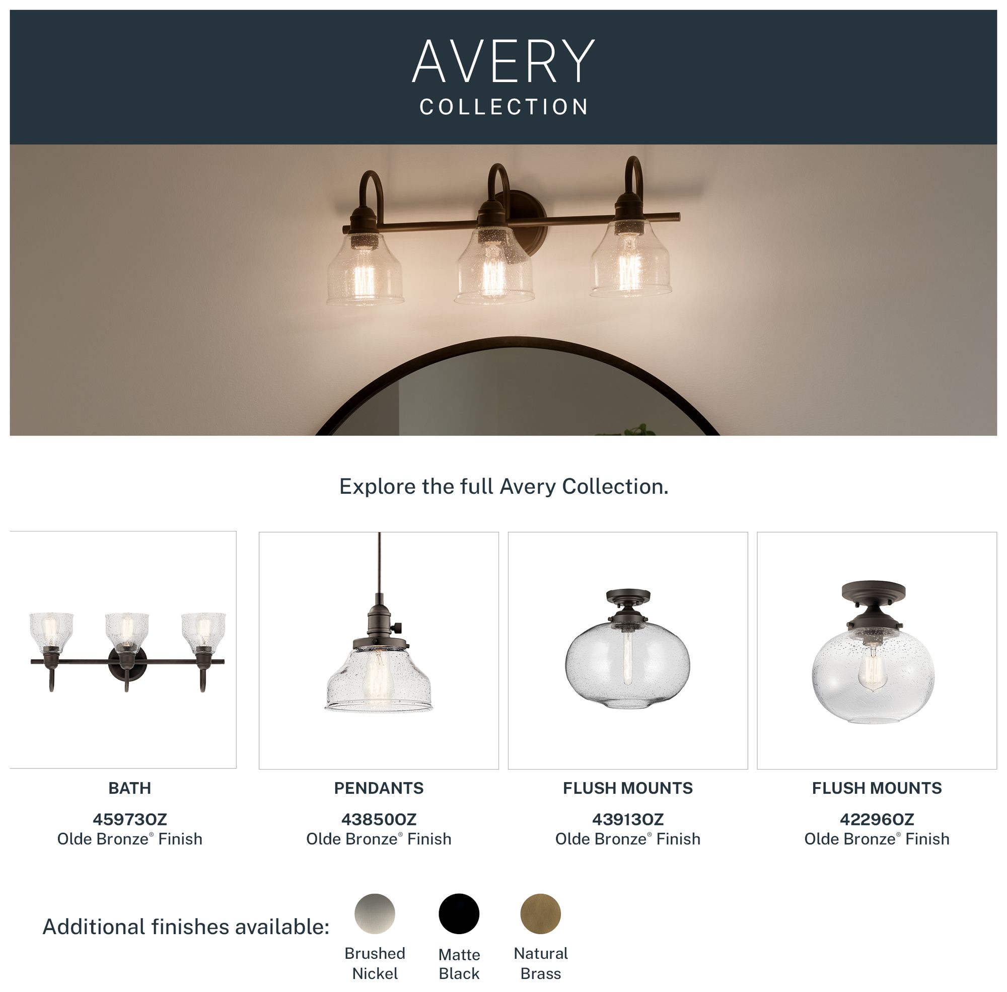 Kichler Avery 24" Wide Olde Bronze 3-Light Bath Vanity Light
