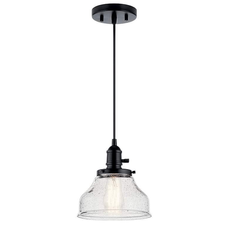 Image 1 Kichler Avery 8" Wide Black Mini Pendant w/ Seeded Glass