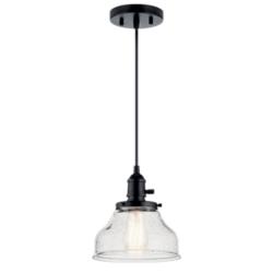 Kichler Avery 8" Wide Black Mini Pendant w/ Seeded Glass