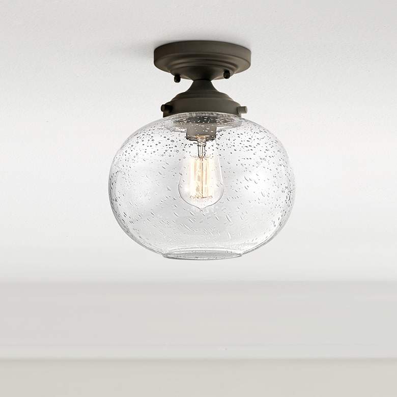 Image 1 Kichler Avery 9 3/4" Wide Olde Bronze Seeded Glass Ceiling Light