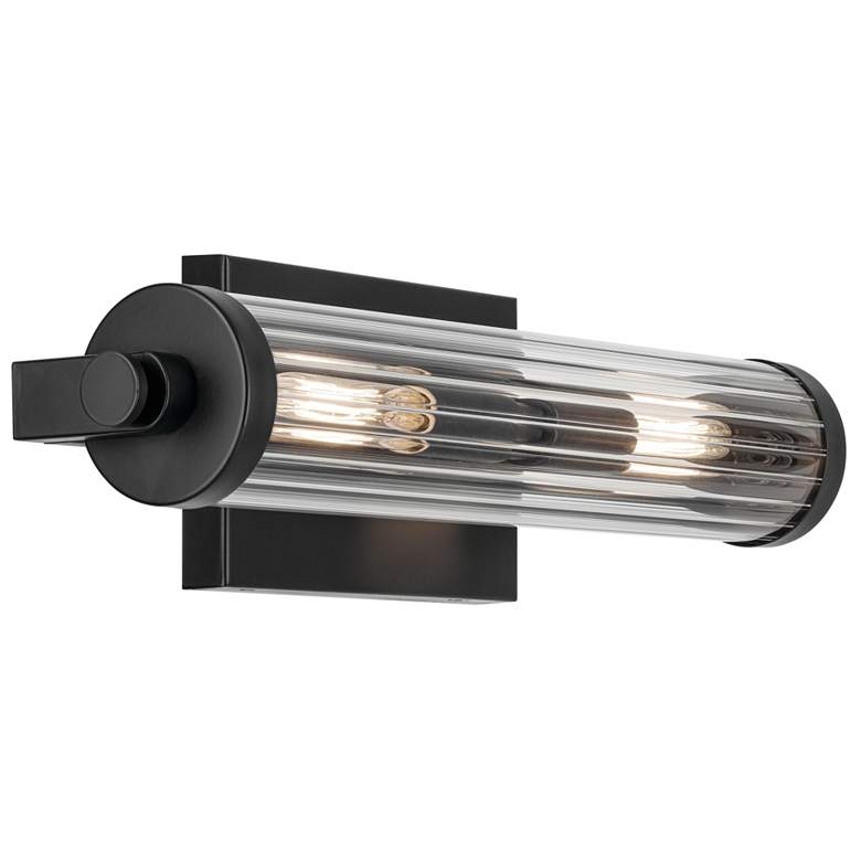 Image 1 Kichler Azores 16" 2-Light Clear Fluted Glass and Black Wall Sconce