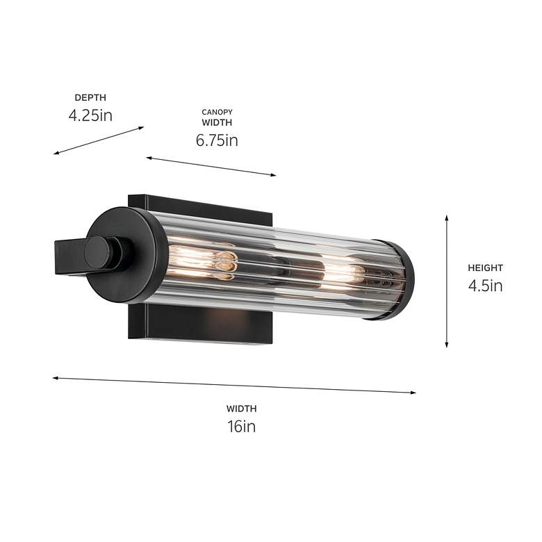 Image 3 Kichler Azores 16" 2-Light Clear Fluted Glass and Black Wall Sconce more views
