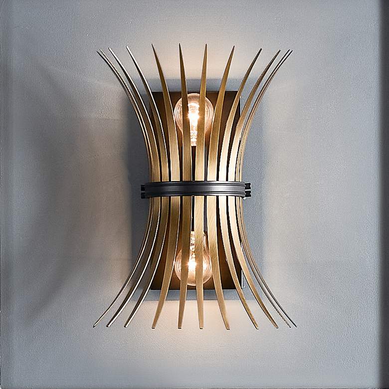 Image 2 Kichler Baile 16 1/4" High Black Brass 2-Light Wall Scone