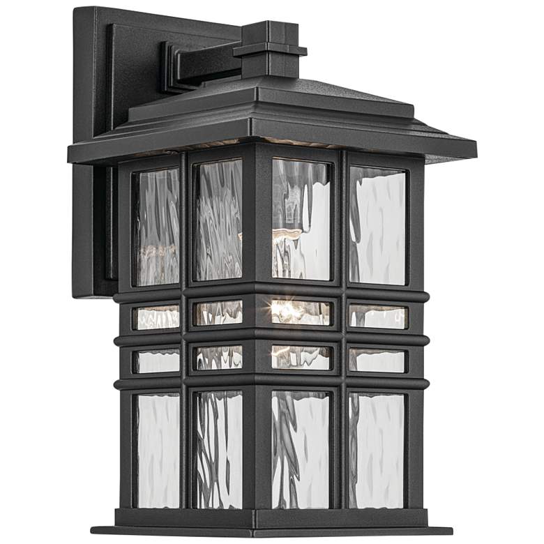 Image 1 Kichler Beacon Square 12 inch Textured Black Outdoor Lantern Wall Light