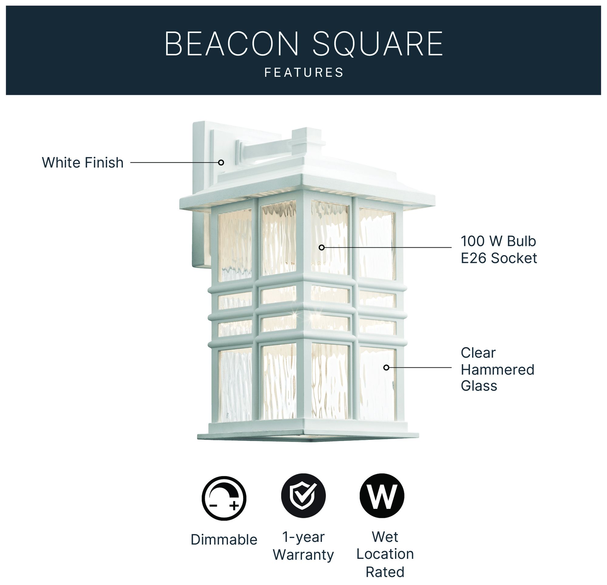 Image 5 Kichler Beacon Square 12" White Outdoor Lantern Wall Light more views