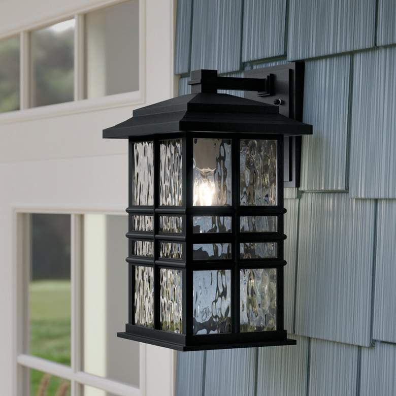 Image 1 Kichler Beacon Square 17.5" Textured Black Outdoor Lantern Wall Light