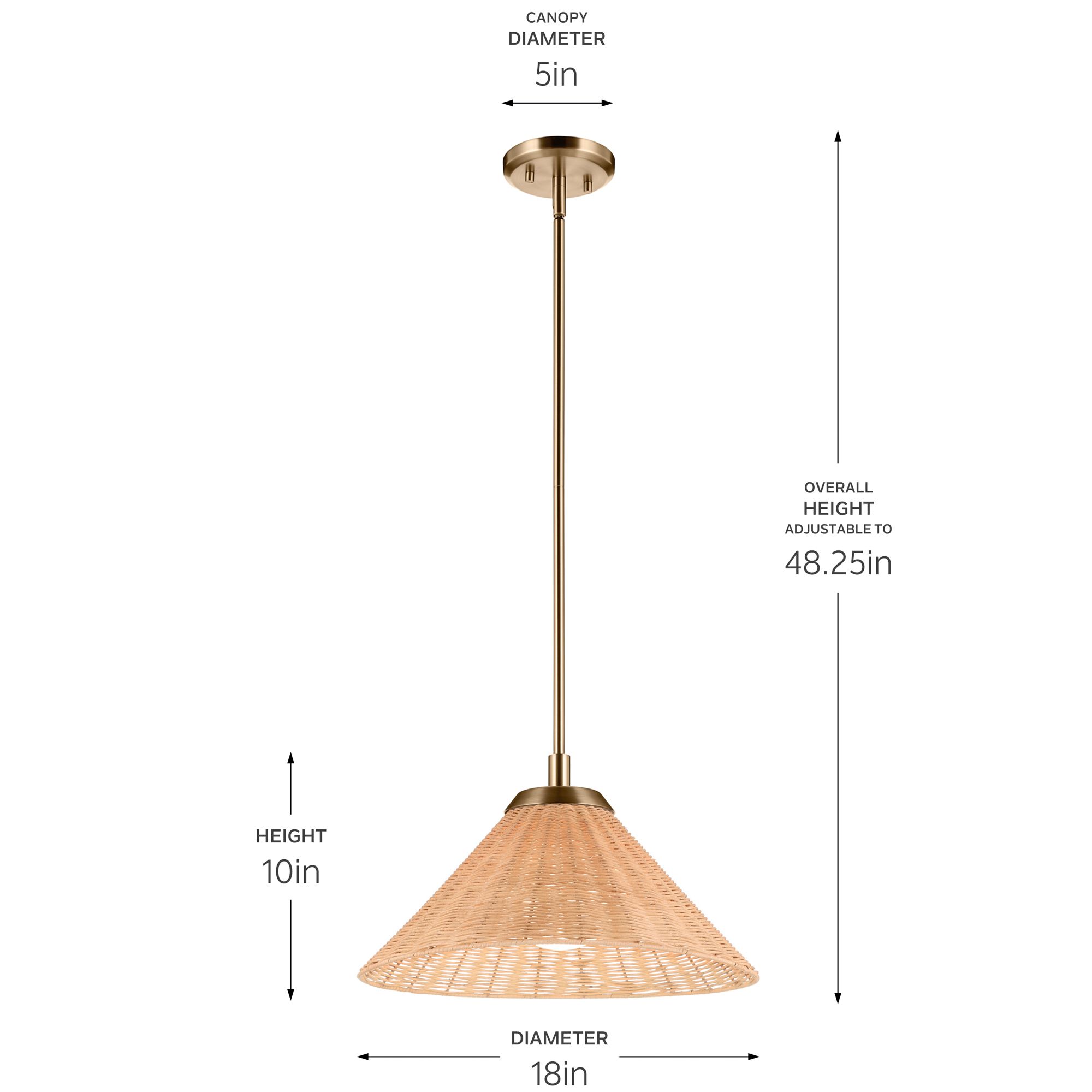 Kichler Bekah 18 Inch 1 Light Convertible Pendant with Rattan Shade CPZ