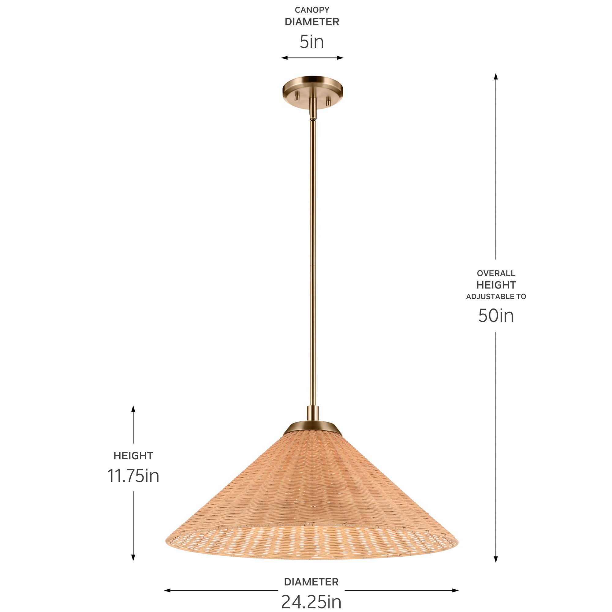 Kichler Bekah 24.25 Inch 1 Light Convertible Pendant with Rattan Shade CPZ