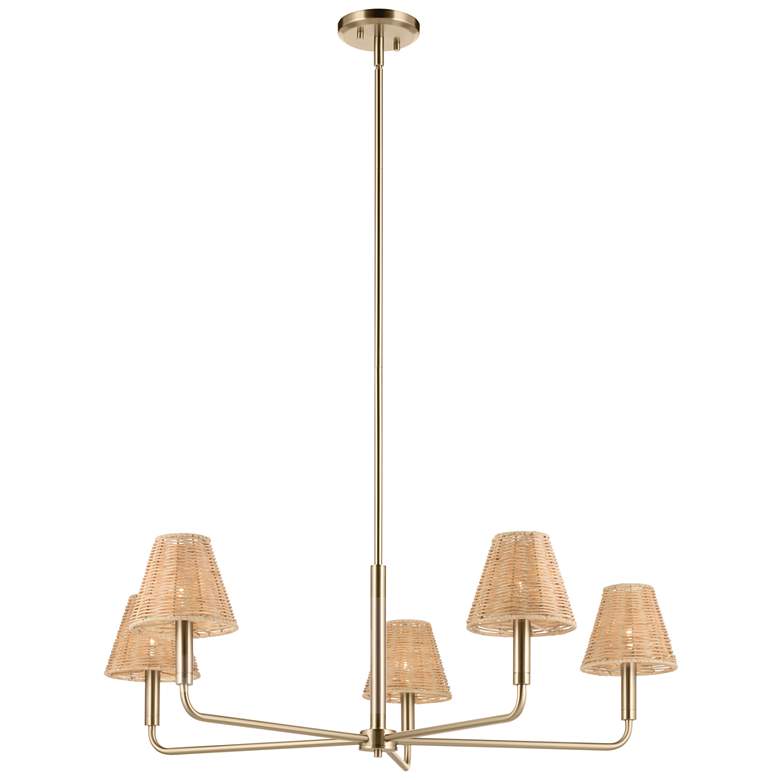 Image 1 Kichler Bekah 38 Inch 5 Light Chandelier with Rattan Shade CPZ