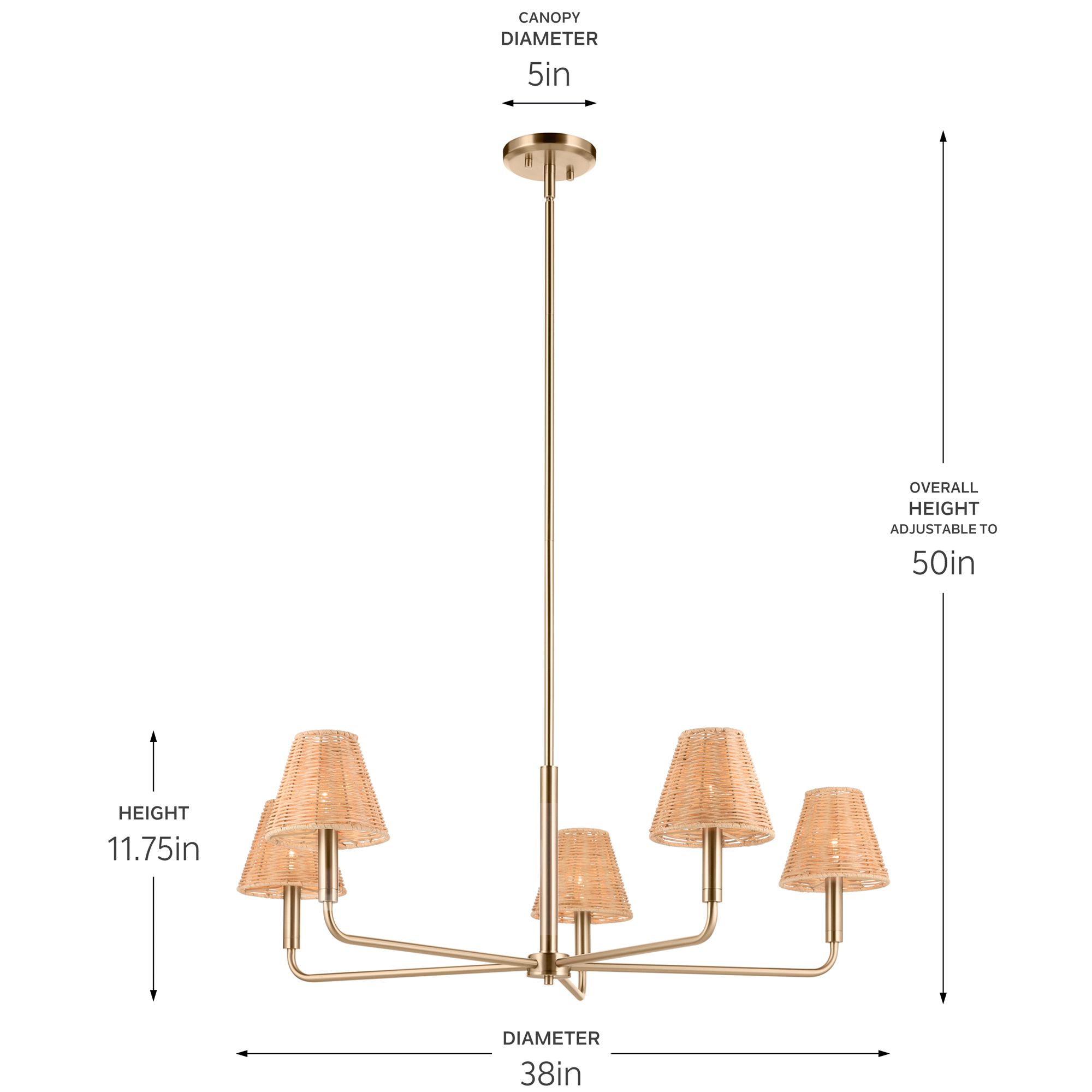 Kichler Bekah 38 Inch 5 Light Chandelier with Rattan Shade CPZ