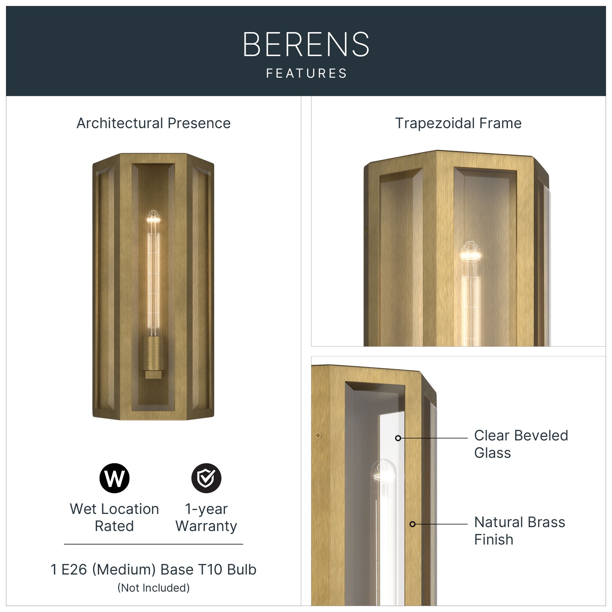 Image 3 Kichler Berens 16" 1-Light Outdoor Wall Light Clear Glass Natural Brass more views