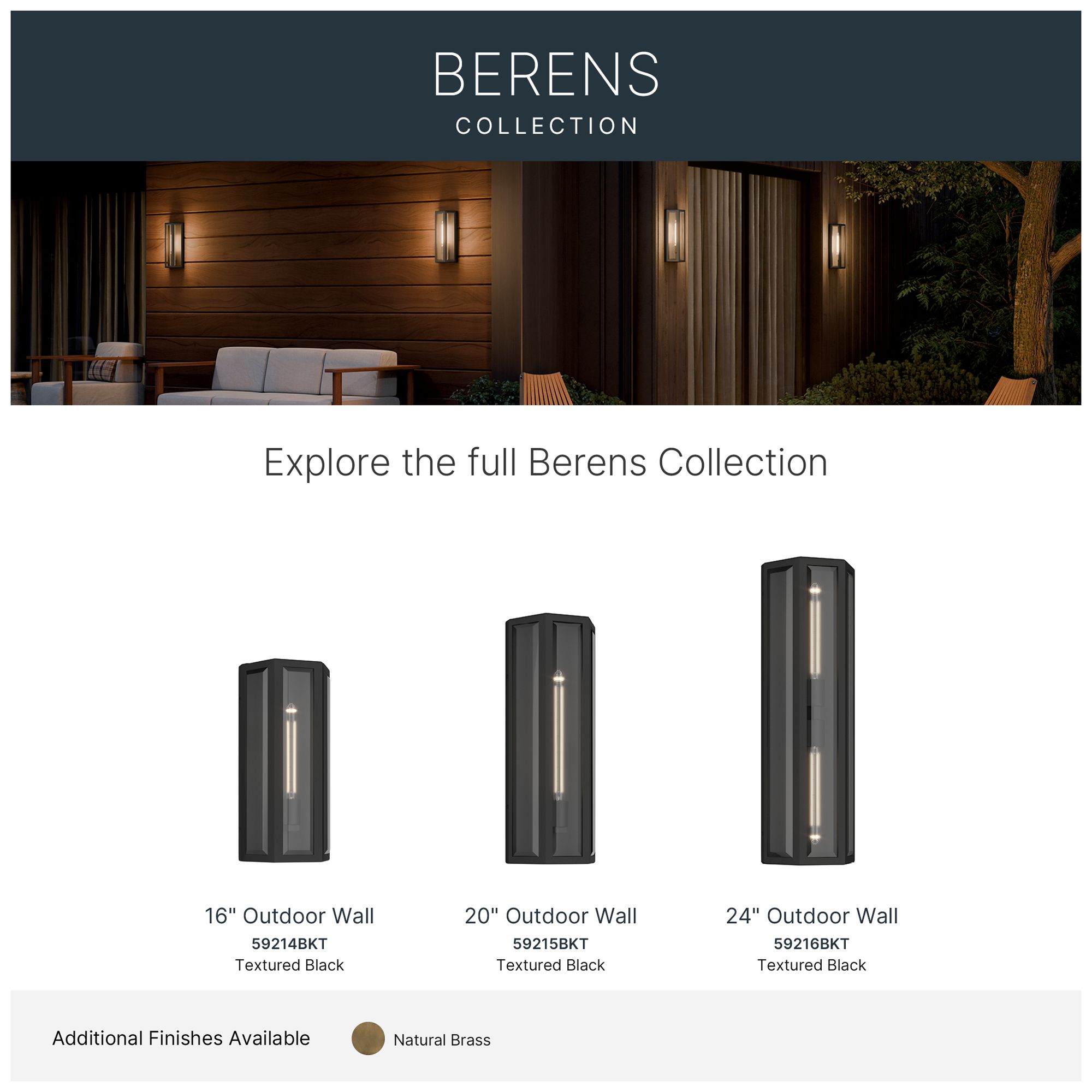 Kichler Berens 16" 1-Light Outdoor Wall Light Clear Glass Textured Black