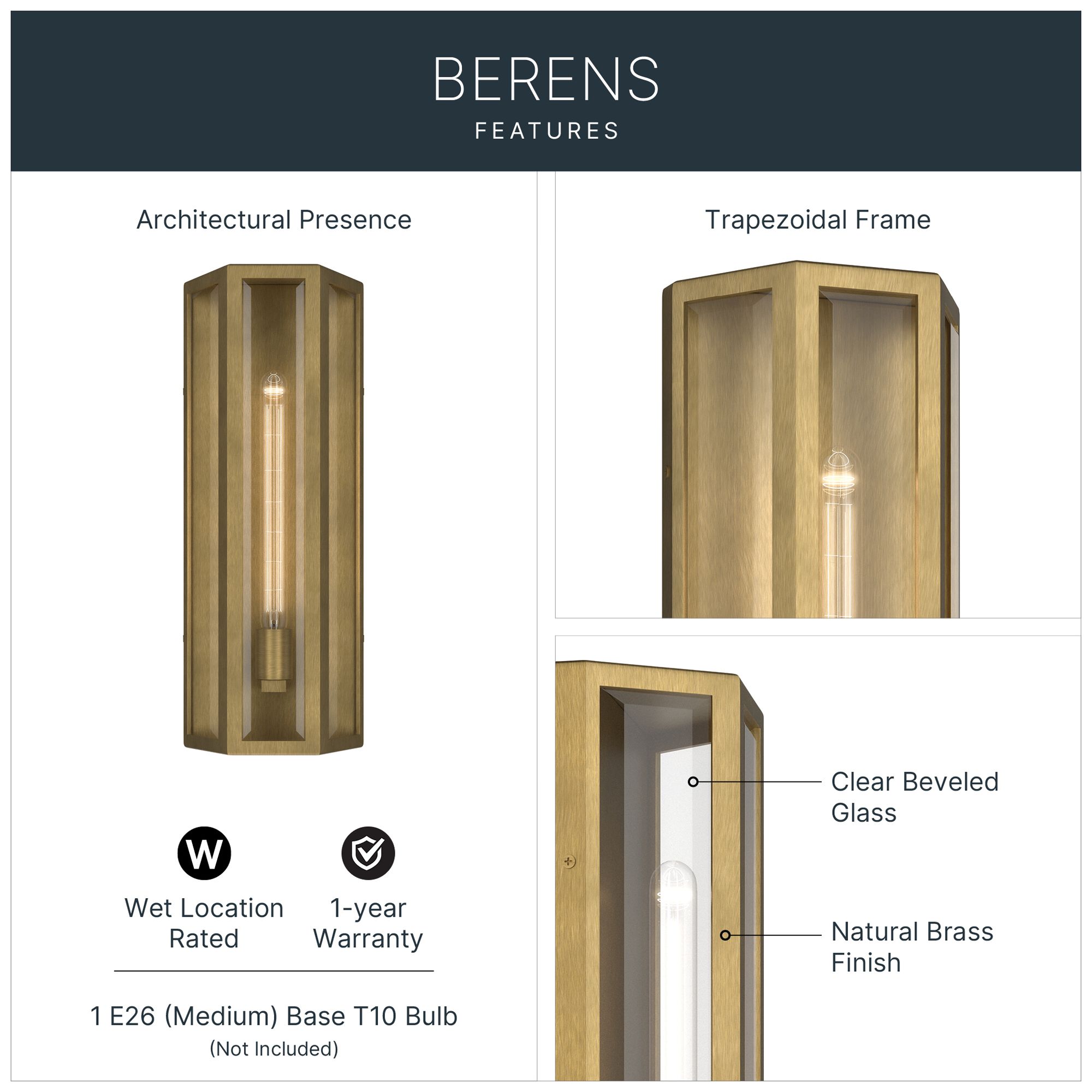 Thumbnail3 of Kichler Berens 20" 1-Light Outdoor Wall Light Clear Glass Natural Brass more views