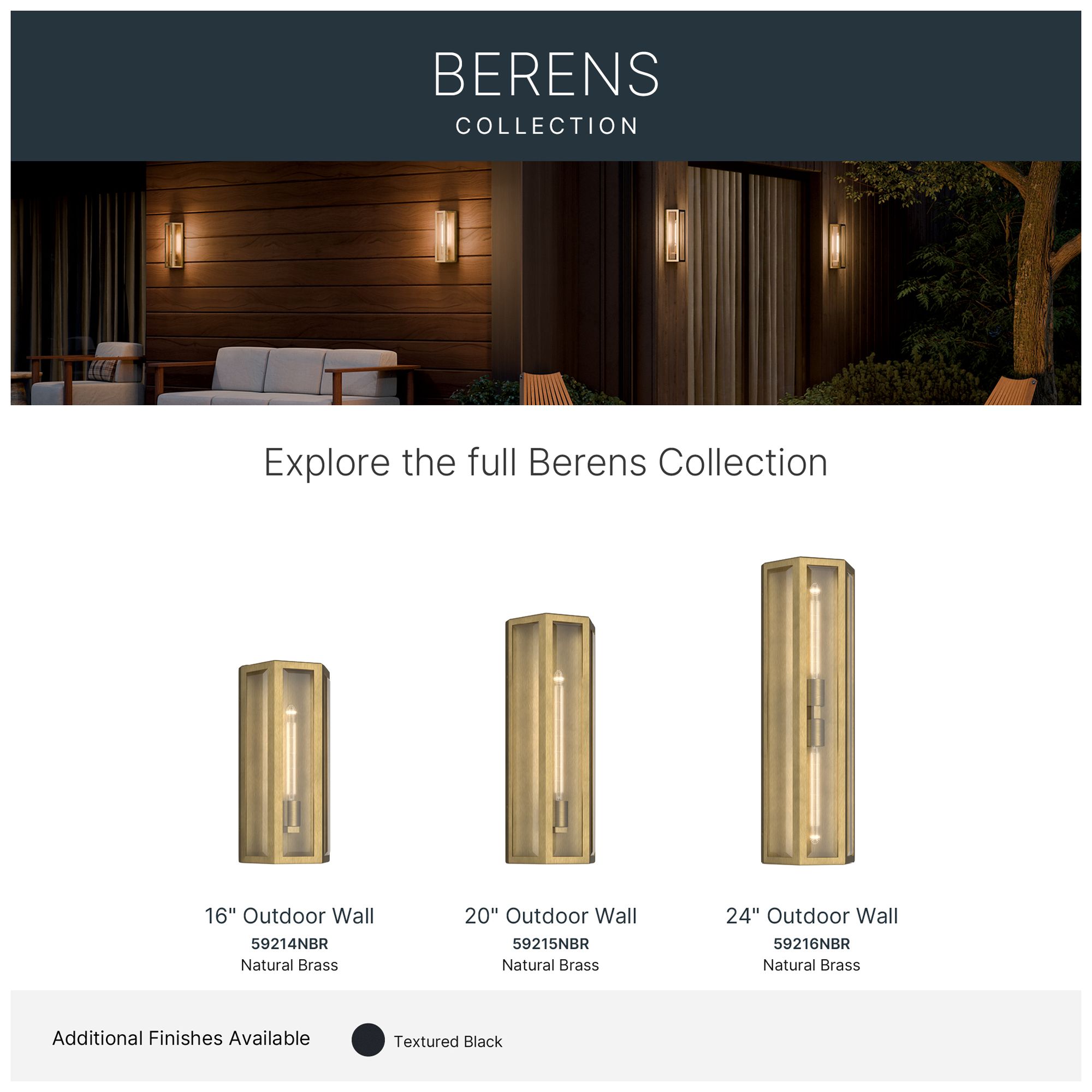 Kichler Berens 20" 1-Light Outdoor Wall Light Clear Glass Natural Brass