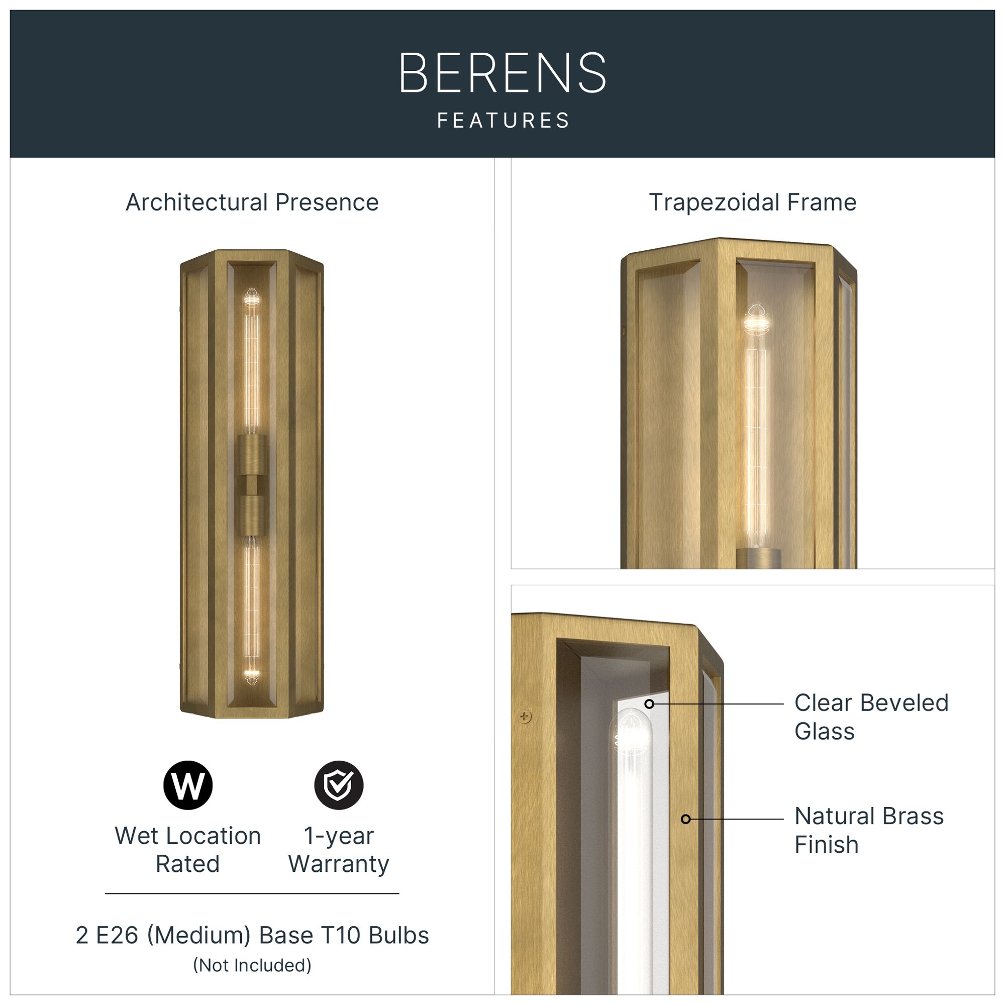 Image 3 Kichler Berens 24" 2-Light Outdoor Wall Light Clear Glass Natural Brass more views