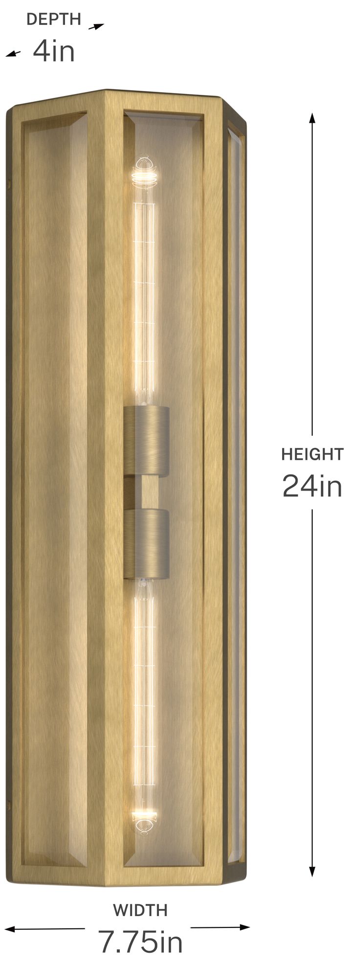 Kichler Berens 24" 2-Light Outdoor Wall Light Clear Glass Natural Brass