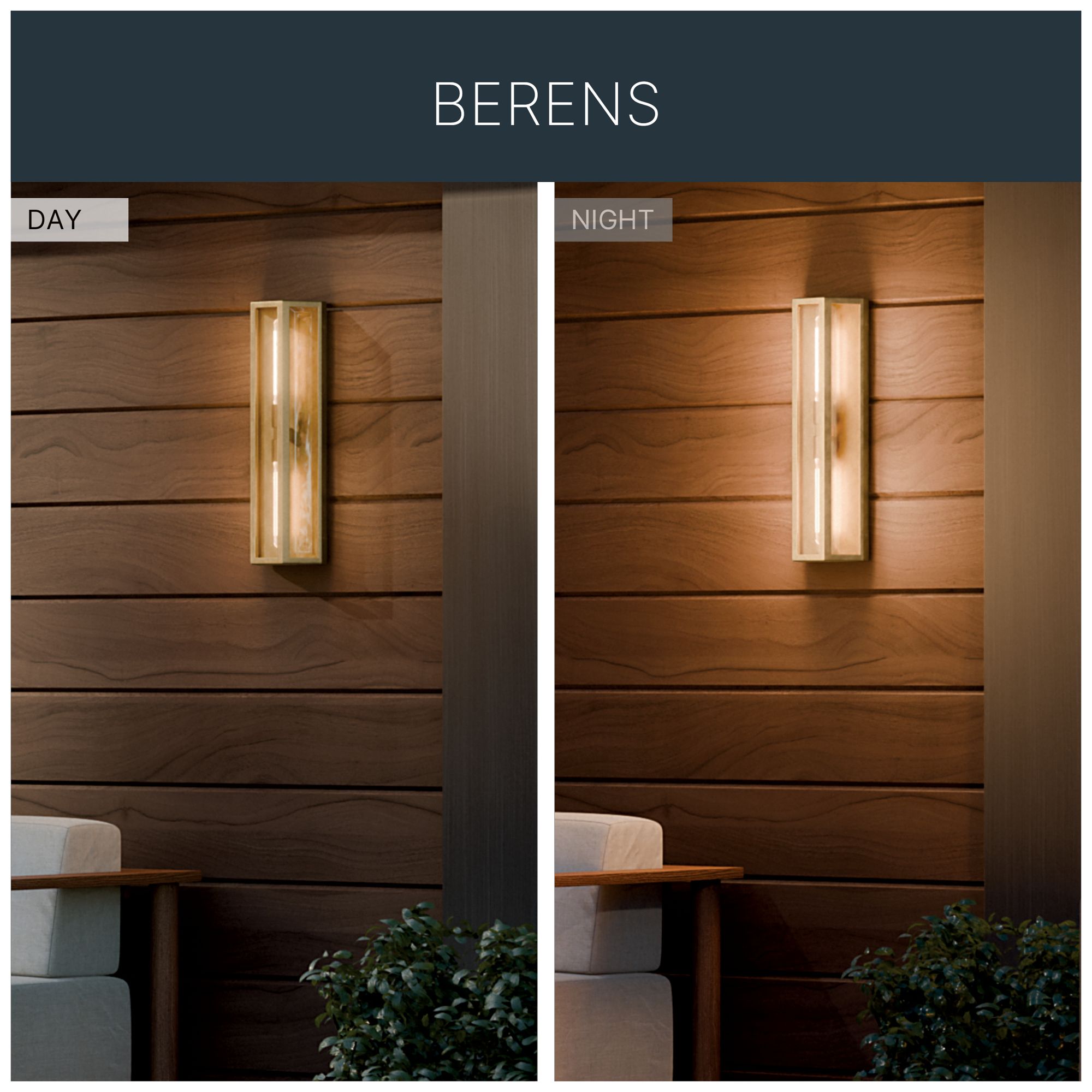 Kichler Berens 24" 2-Light Outdoor Wall Light Clear Glass Natural Brass