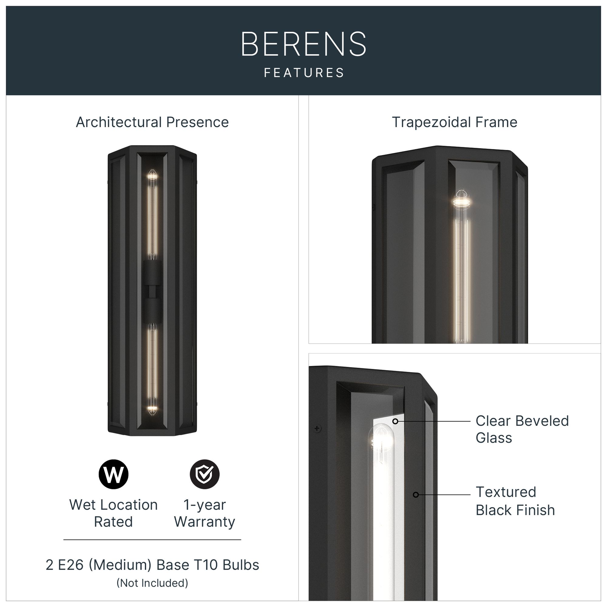 Image 3 Kichler Berens 24" 2-Light Outdoor Wall Light Clear Glass Textured Black more views