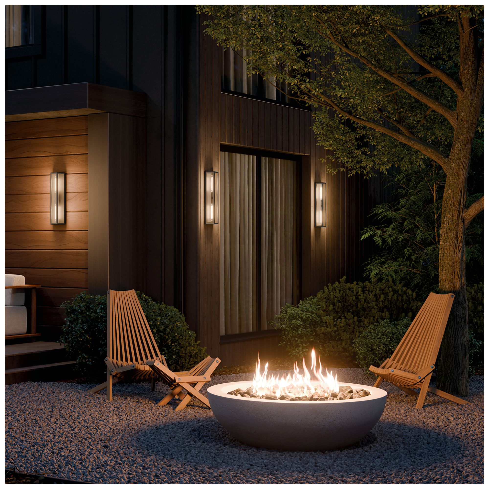 Kichler Berens 24" 2-Light Outdoor Wall Light Clear Glass Textured Black