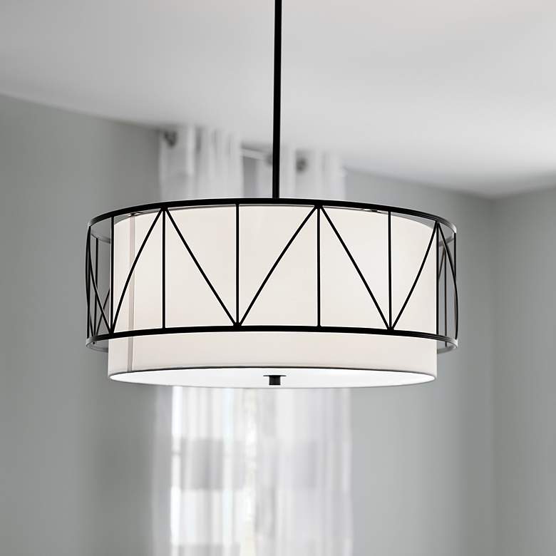 Image 1 Kichler Birkleigh 24" Wide 4-Light White Linen Drum Shade Pendant