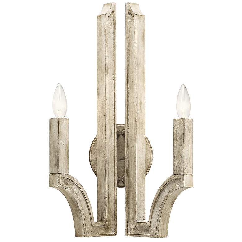 Image 1 Kichler Botanica 20 inchH White-Washed Wood 2-Light Wall Sconce