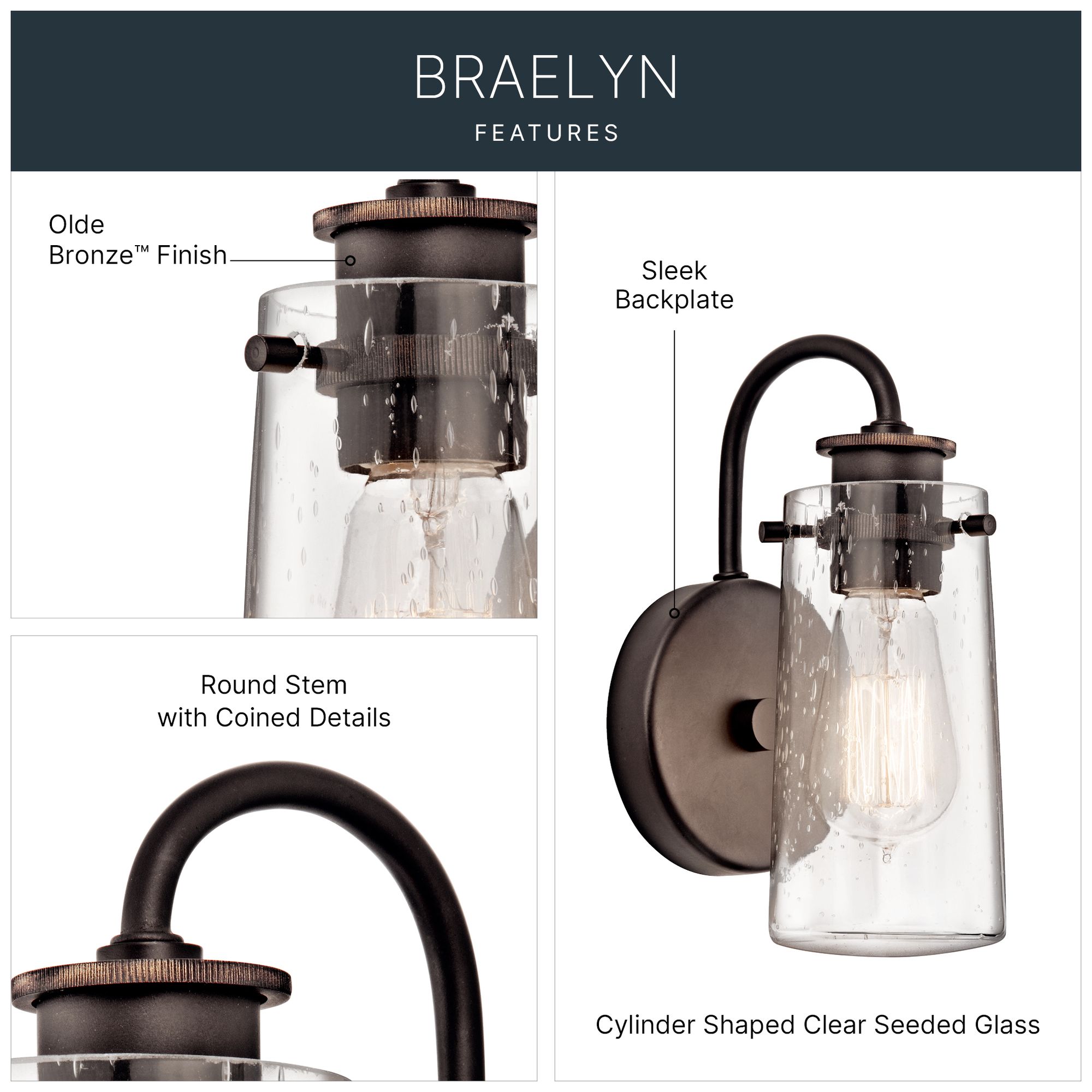 Image 7 Kichler Braelyn 9 1/2" High Seeded Glass and Olde Bronze Wall Sconce more views