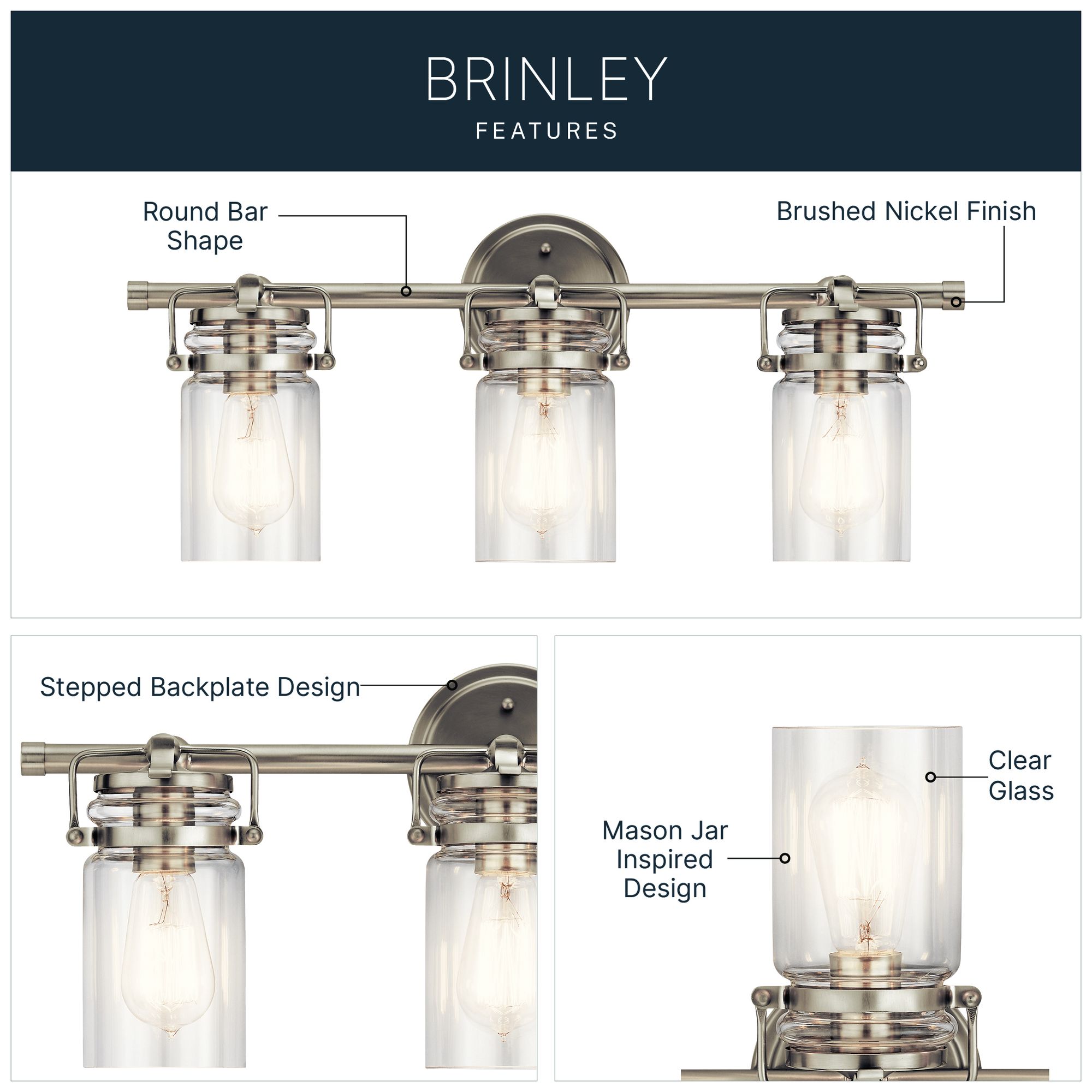 Image 6 Kichler Brinley 24" Wide Brushed Nickel 3-Light Bath Light more views